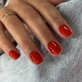 Light Red Press on Nails Short Square, KXAMELIE Natural Gel Nails Glue on Acrylic Nails Press ons Featured Protective Coat Thick Reusable Fake Nails Solid Color 24 Short Coffin Artificial Nails