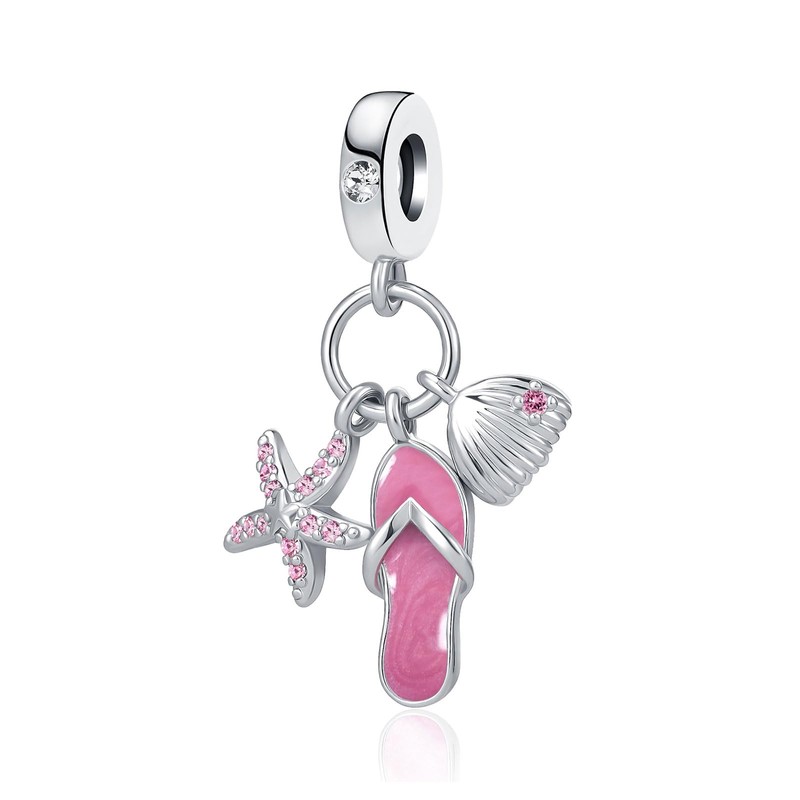 ZakiaHo Christmas Beach Flip Flop Slippers Starfish Sea Shell Pendant