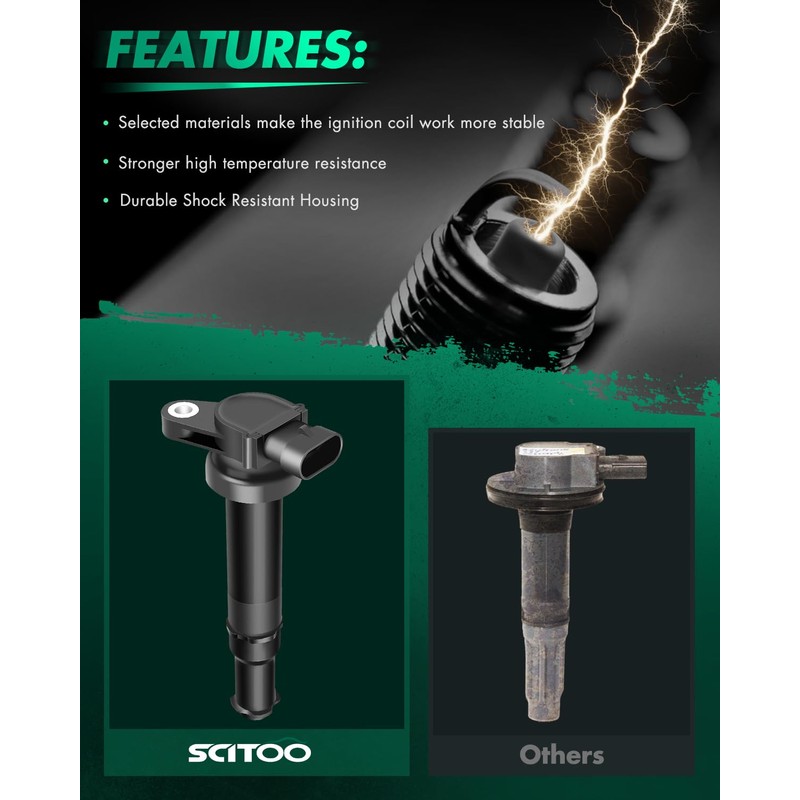 SCITOO 6 ignition coils with 6 iridium Spark Plugs for