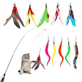 Juguetes Interactivos De Plumas para Gatos, Varita De Gato Retráctil, Juego de 11