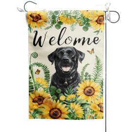 Black Labrador Dog Garden Flag 12x18 Inch, Sunflower Cute Lab Dog Double Sided Print Summer Decorative Yard Flag Vertical Banner Flags for Outside Lawn Patio Front House Decor