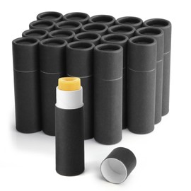 20 tubos de bálsamo labial de cartón de 7 g, recipientes redondos rellenables, para ungüentos sólidos, desodorantes, frascos de muestra, almacenamiento cosmético, estilo push-up, color negro