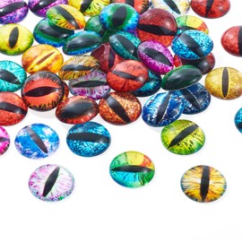 KISSITTY 50Pcs Glass Eye Cabochons Assorted Color Dragon Eyes Flatback Dome Cabochons 20x6.5mm Scrapbooking Covered Cabochons for Doll Jewelry Making DIY Craft Pendant Settings Accessories