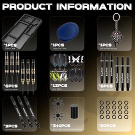 MageRabbit Darts with Metal Tip, 6 Pieces, Steel Darts with 9 Dart Shafts + 12 Dart Flights, Professional Darts with Dart Box, Flights and O-Rings - Complete Set for Dart Game