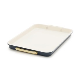 GreenPan Reserve Bakeware 13" x 9" Quarter Sheet Pan, Ceramic Nonstick Baking Pan, PFAS & BPA Free, Gold Handles, Durable Steel, Versatile & Space Saving Ovenware, Freezer to Oven Dish, Oxford Blue