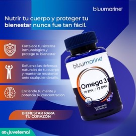 BLUUMARINE Omega 3 con 18% EPA y 12% DHA, Suplemento Alimenticio, 60 cápsulas, Apoyo Cardiovascular, Cerebral y Ocular