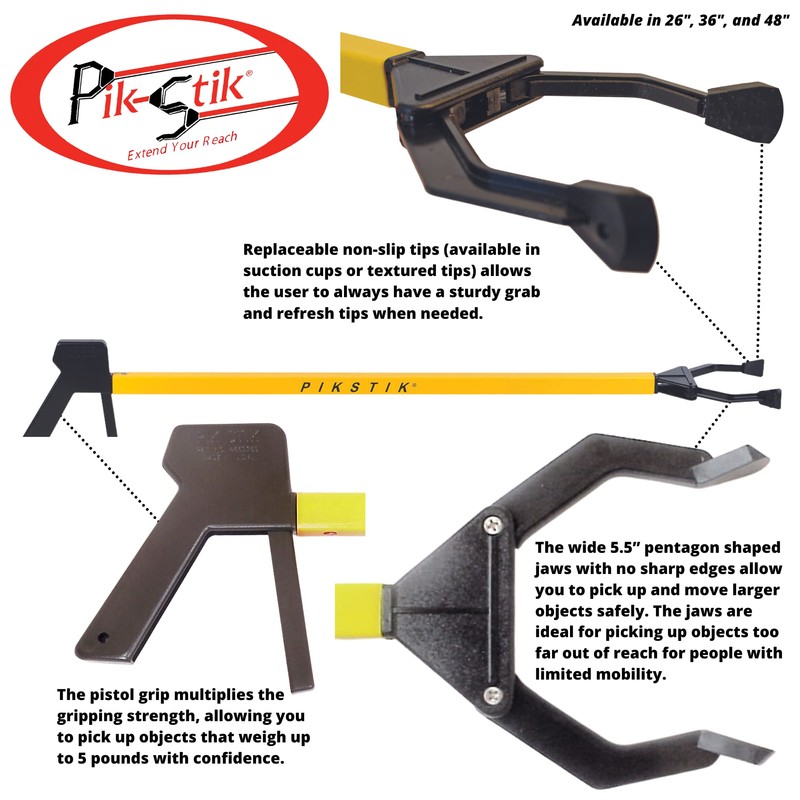 PikStik Classic C-361, Aluminum Reacher, Heavy-Duty Polycarbonate Jaw, Comfortable Pistol