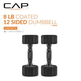 CAP Barbell CAP Barbell 12-Sided Coated Dumbbell with Black Handle, Pair, 8 LB