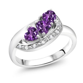 Gem Stone King 925 Sterling Silver Purple Amethyst and White Created Sapphire Engagement Ring For Women (0.74 Cttw, Gemstone February Birthstone, Heart Shape 4MM, Size 5)