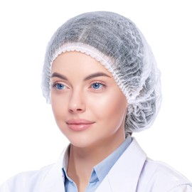 EZ Disposable Bouffant Caps, 21 inch Hair Net, 100 Pcs, Elastic Dust Cap Free Size,Polypropylene, for Cosmetics, Beauty,Clinics,Kitchen Head Cover, Food Handling and Food Service (White)