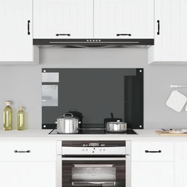 vidaXL Kitchen Backsplash, Kitchen Wall Tile Panel, Kitchen Sink Splash Guard for Wall Protector, Home Wall Decor, Black Tempered Glass