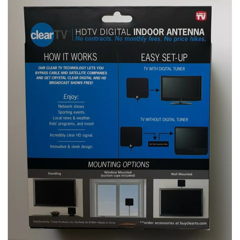 ClearTV Indoor Amplifying & Broadcasting Antenna, Flat Antenna, Black