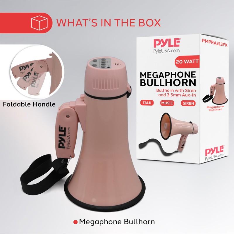 Pyle 20W Megaphone Bullhorn - Portable, Automatic Siren & Adjustable