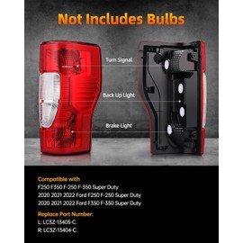 OKLPF Rear Brake Tail Lights Compatible With 2020 2021 2022 Ford F250 F350 Super Duty,Replacement LC3Z13404C,FO2801278,Replace Red Taillights Assembly,Not Included Bulbs,Right Passenger Side