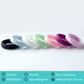 Zollen Women's Silicone Wedding Bands Set of 4/7 - Stackable Silicone Wedding Bands - Innovative Branches and Leaves Floral Collection,Size 06