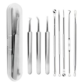 8 Stück Mitesserentferner Komedonenquetscher, Pickel Werkzeug Set, Edelstahl Mitesserentferner, Akne Whiteheads Blackhead Remover mit Box, für Alle Hauttypen Nasen Gesichtspflege (Edelstahl)
