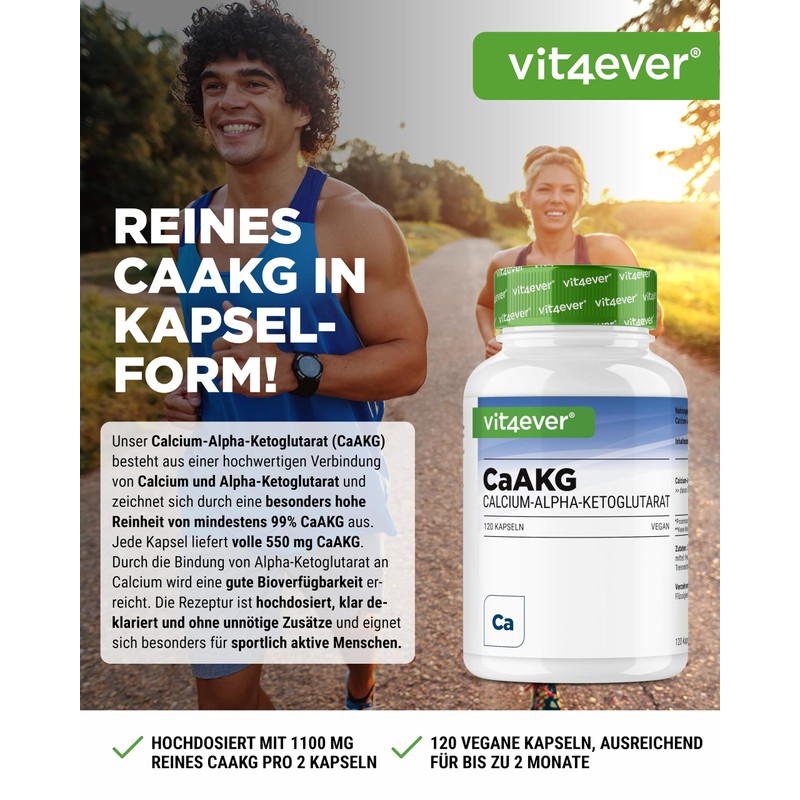 vit4ever CaAKG - 120 Capsules - 1100 mg - High