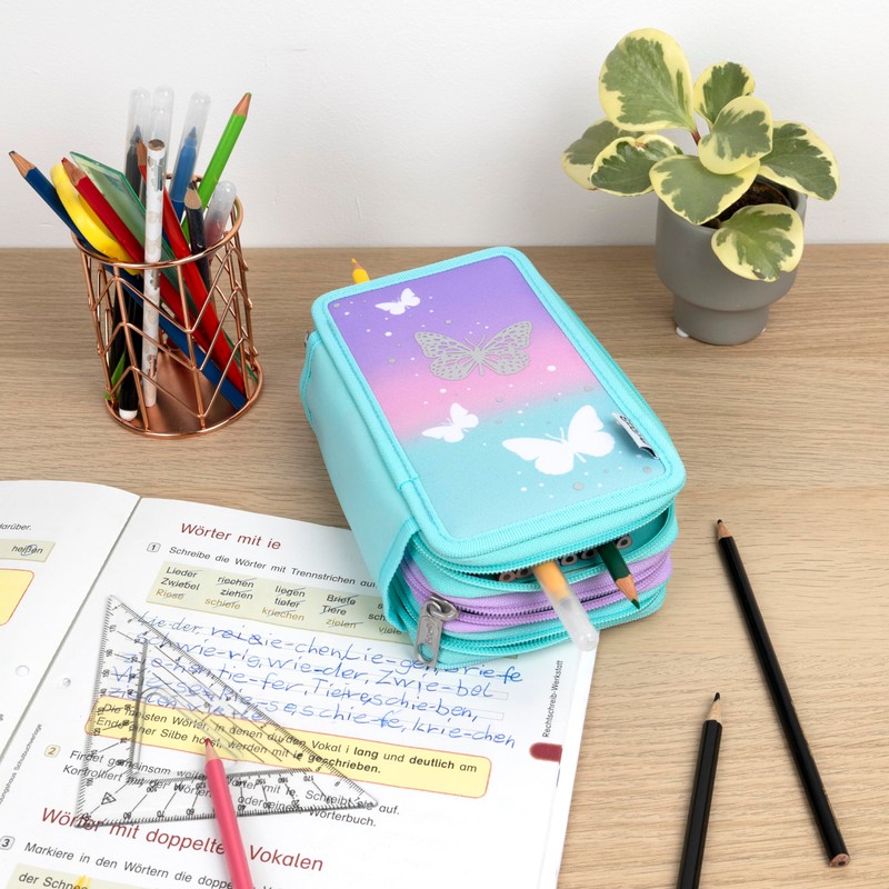 Scooli - Tripledecker Butterfly Wishes Pencil Case - Large Pencil