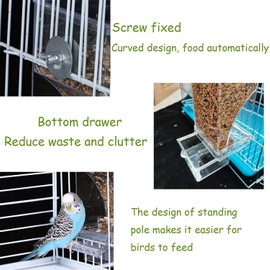 kathson No-Mess Bird Cage Feeder Automatic Parrot Feeders Seeds Container Acrylic Finch Foraging Feeders Parakeet Food Dispenser Cage Accessories for Small Birds Canary Budgie Lovebirds