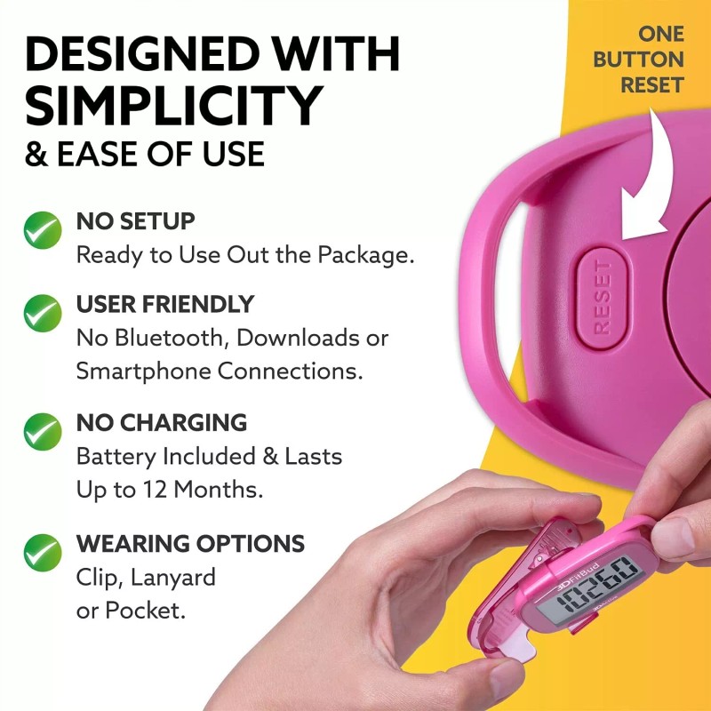 3DActive 3DFitBud Simple Step Counter Walking 3D Pedometer with Clip