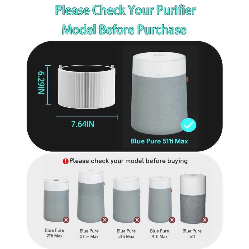 511i Max Replacement Filter Compatible with Blue Pure 511i Max