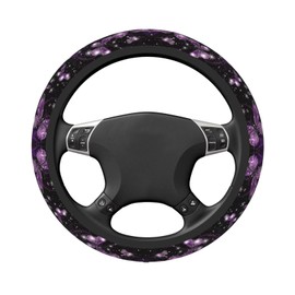 MAGIFUN Purple Butterfly Print Steering Wheel Covers for Women Cloth Steering Wheel Protector Universal 15 inch Car Accessories, Black, Sweat Absorption