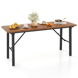 Tangkula Outdoor Dining Table for 4-6, No Assembly Foldable 59 Inches Narrow Patio Dining Table with Acacia Wood Top & Heavy Duty Metal Frame, for Yard, Garden, Poolside or Indoor (Natural)