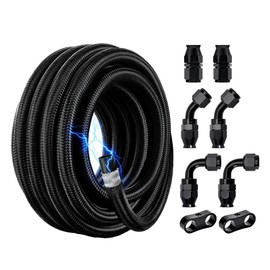 EVIL ENERGY Conductive 8AN PTFE Fuel Line Kit, Antistatic E85 Nylon Braided PTFE Fuel Hose kit 10FT AN8 Fuel Line Hose Black