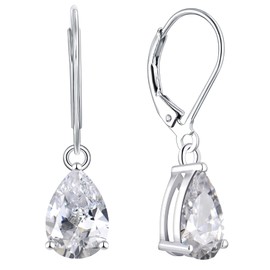 YL Dangle Drop Earrings Sterling Silver Solitaire Leverback Earring 7x10 MM Teardrop Cubic Zirconia Jewelry for Women