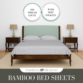 Luxury Bamboo Cooling Queen Size Bed Sheets Set - 4 PCS 100% Viscose, 400 Thread Count Hotel Sheets with 16" Deep Pocket & 2 Pillowcase - Moisture-Wicking, Breathable, Soft, Wrinkle-Free Sheets - Gray