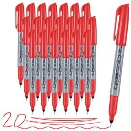 Affisure Red Ultra Fine Point Permanent Marker, 20 Pack, 0.4 mm, Precision Fine Tip for Detailed Writing, Art, Crafts & Labeling on Paper, Plastic, Glass, Metal, Waterproof, Fade-Resistant Ink
