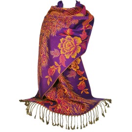 GFM® Pashmina Style Scarf Pao Feather Pattern, Dk1909-ghjmn-purple