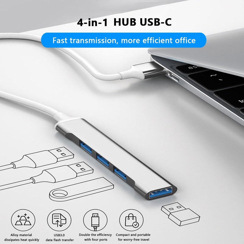 Wowssyo USB Hub USB 3.0 Splitter 4-in-1 USB Adapter USB