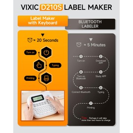 Vixic Label Maker Machine, D210S Label Maker Machine with Tapes Waterproof, Handheld Label Machine with Keyboard Powered by USB-C, Labeler with Chain Print Reduce Wastes for Home Office Organization