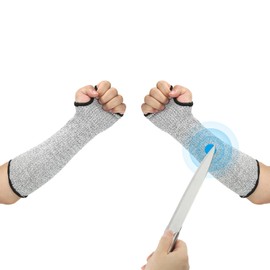 PATIKIL 12 Inch Cut Resistant Sleeve, 1Pair Arm Safety Protectors Sleeves with Thumb Hole Level 5 Protection Forearm Guard Sleeves for Thin Skin and Bruising, S, Gray