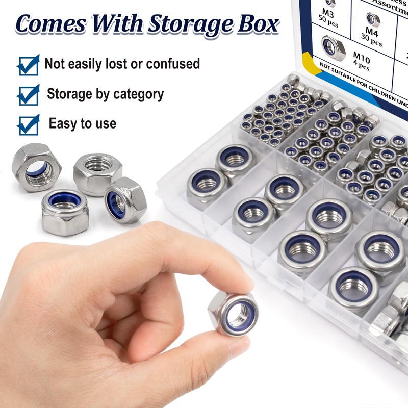 ZQZ 140 Pack Locknuts Assortment Kit,M3 M4 M5 M6 M8