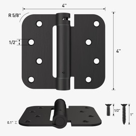 HOSOM Self Closing Door Hinge, Spring Hinge, 4 Inch, Adjustable Tension for Garage, Front Door, Back Door, UL Listed, for Left and Right Hand Door, 5/8'' Radius Corners, Matte Black, 2 Pack