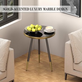 DYZAIMAX Round Coffee Table for Living Room, Bedroom, Balcony - 21.7" x 19.7" Space-Saving Black Marble-Textured Top, Sturdy Metal Frame with Black & Gold Finish | Premium Baked Paint, Easy Assembly