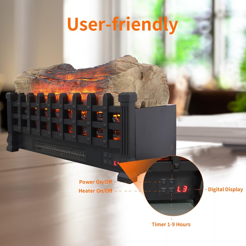 Innoflame 21" Electric Fireplace Log Set, Fireplace Insert with Realistic