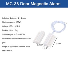 Door Window Sensors Alarm, 5pcs MC-38 Recessed Wired Door Window Sensor Magnetic Switch Home Alarm Security System for Wooden Door Window