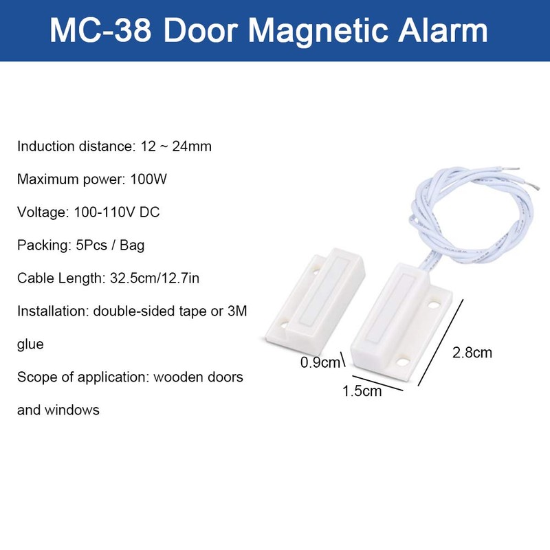 Door Window Sensors Alarm, 5pcs MC-38 Recessed Wired Door Window