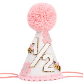 Half Birthday Hat - Cute 1/2 Crown, Little 6 Months Outfit, Half Way To One Birthday Decorations (Pink with bees)