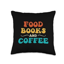 Retro Vintage Book Reader Quotes Novelty Apparel Groovy Funny Food Books and Coffee Reading Caffeine Lover Throw Pillow, 16x16, Multicolor
