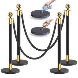 kaiyomi 4Pcs Stanchions with Black Velvet Ropes Set, 5 Feet Velvet Ropes and Posts Poles for Red Carpet Party Decoration and 360° Photo Booth (Golden & Black)