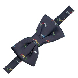 Farm Cottage Brands Luxury woven golf BOW tie with Golfers taking the shot on a Navy Blue background