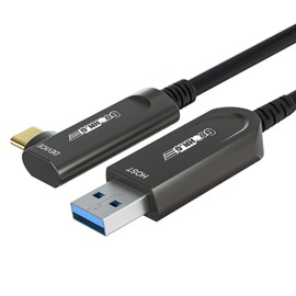 GeoHN.G USB A to USB C Fiber Optic Extension Cable 15M/50FT, Right Angle USB 3.2 10Gbps Long Distance Active Optical USB C Cable for VR/AR, Quest2, Webcam, Camera, Mini PC and More