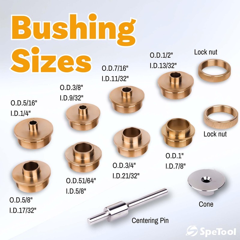 SpeTool Brass Router Template Bushing Guide Set with Centering Pin&Cone