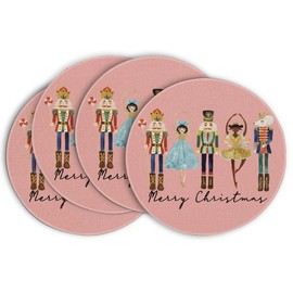 Artoid Mode Pink Watercolor Nutcrackers Xmas Balls Merry Christmas Round Placemats Set of 4, 14 Inch Seasonal Winter Xmas Holiday Round Table Mats for Party Kitchen Dining Decoration
