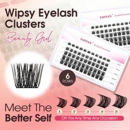 FADVAN Lash Clusters - Natural Volume 8-16mm DIY Eyelash Extensions, D-Curl Cluster Lashes with Ultra Thin 0.07mm Band for Soft Comfortable Wear