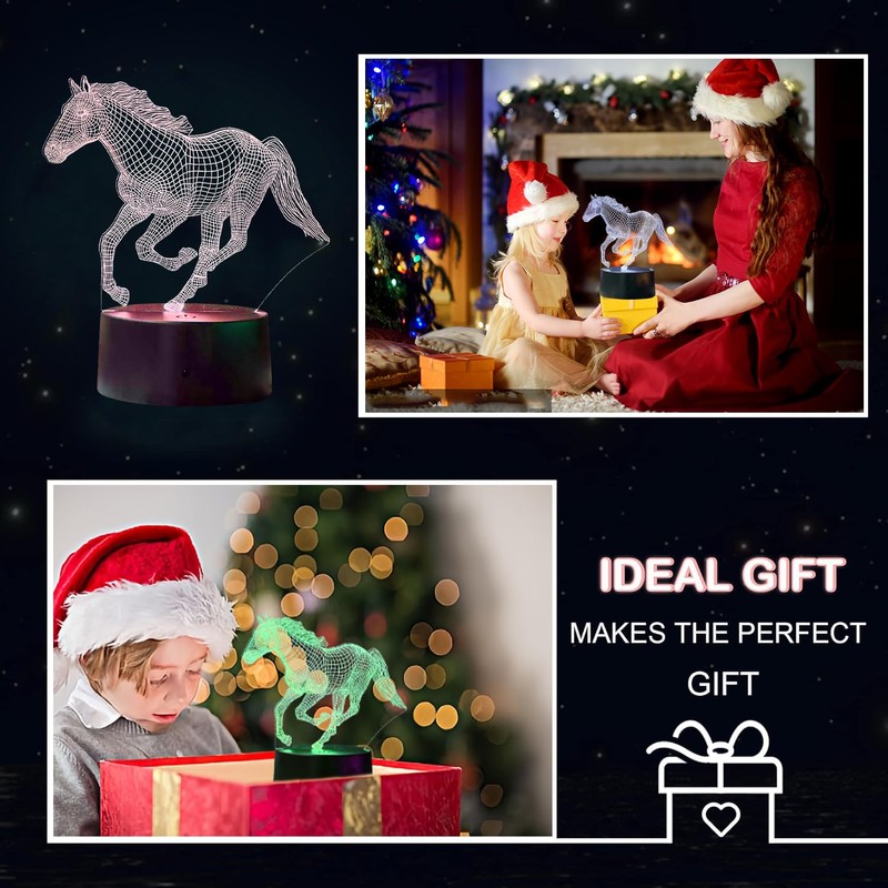Deluisho Horse Illusion 3D Bedside Lamp, Horse Lamp, Night Lights